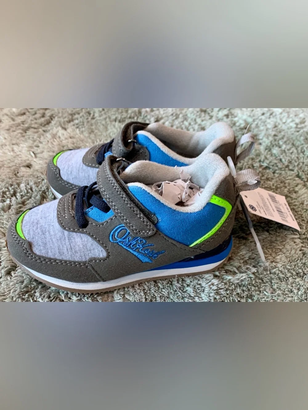 OshKosh B'gosh Gray, Blue & Neon Green Kids Velcro Sneakers
